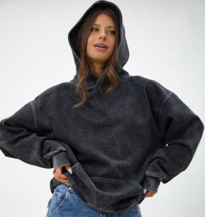 POLERON CANGURO ACID WASH NEGRO