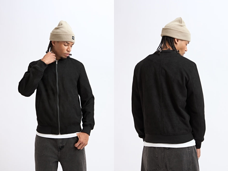 CHAQUETA BOMBER NEGRO DE SIMIL GAMUZA REGULAR