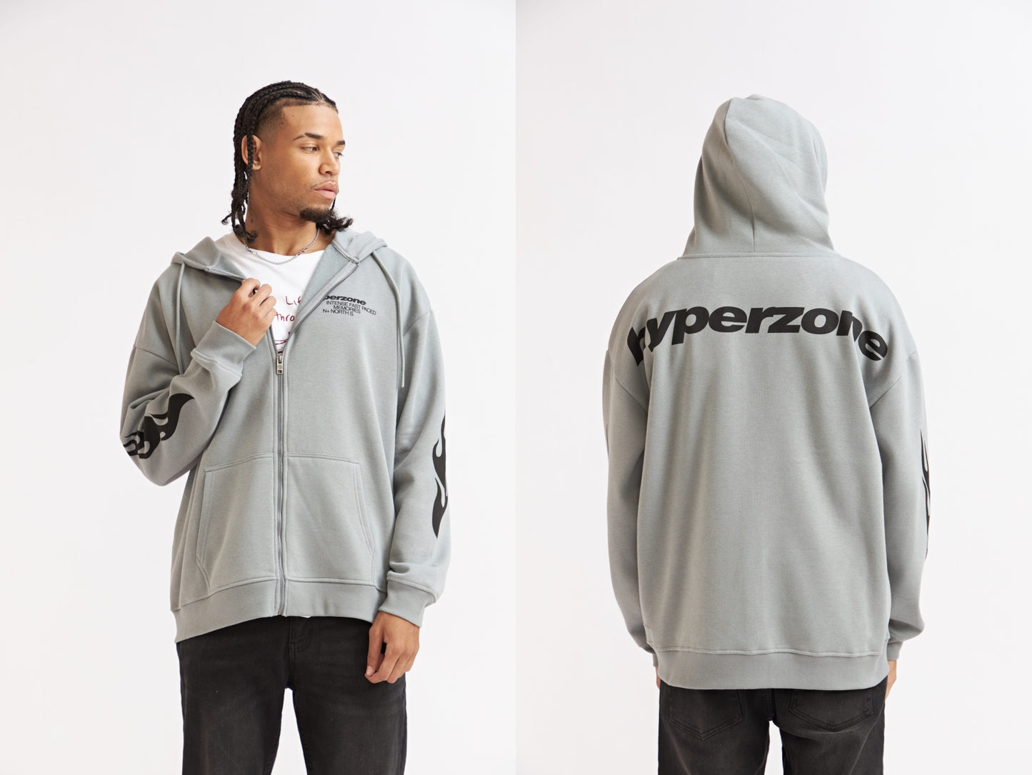 CHAQUETA OVERSIZE GRIS DE POLAR CON ESTAMPA
