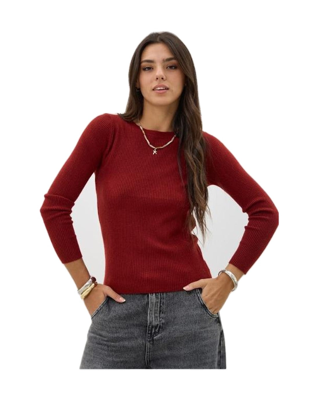 POLERA MEDIO CUELLO FLEECE BURDEO