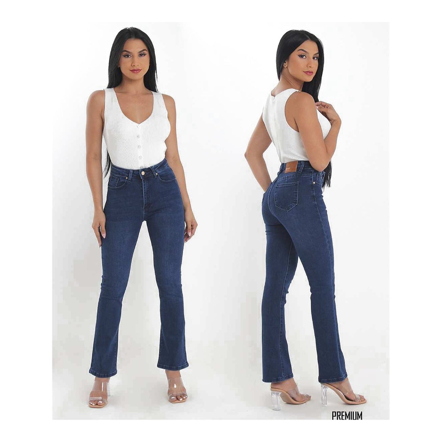JEANS TIRO ALTO RECTO AZUL OSCURO CON LAVADO